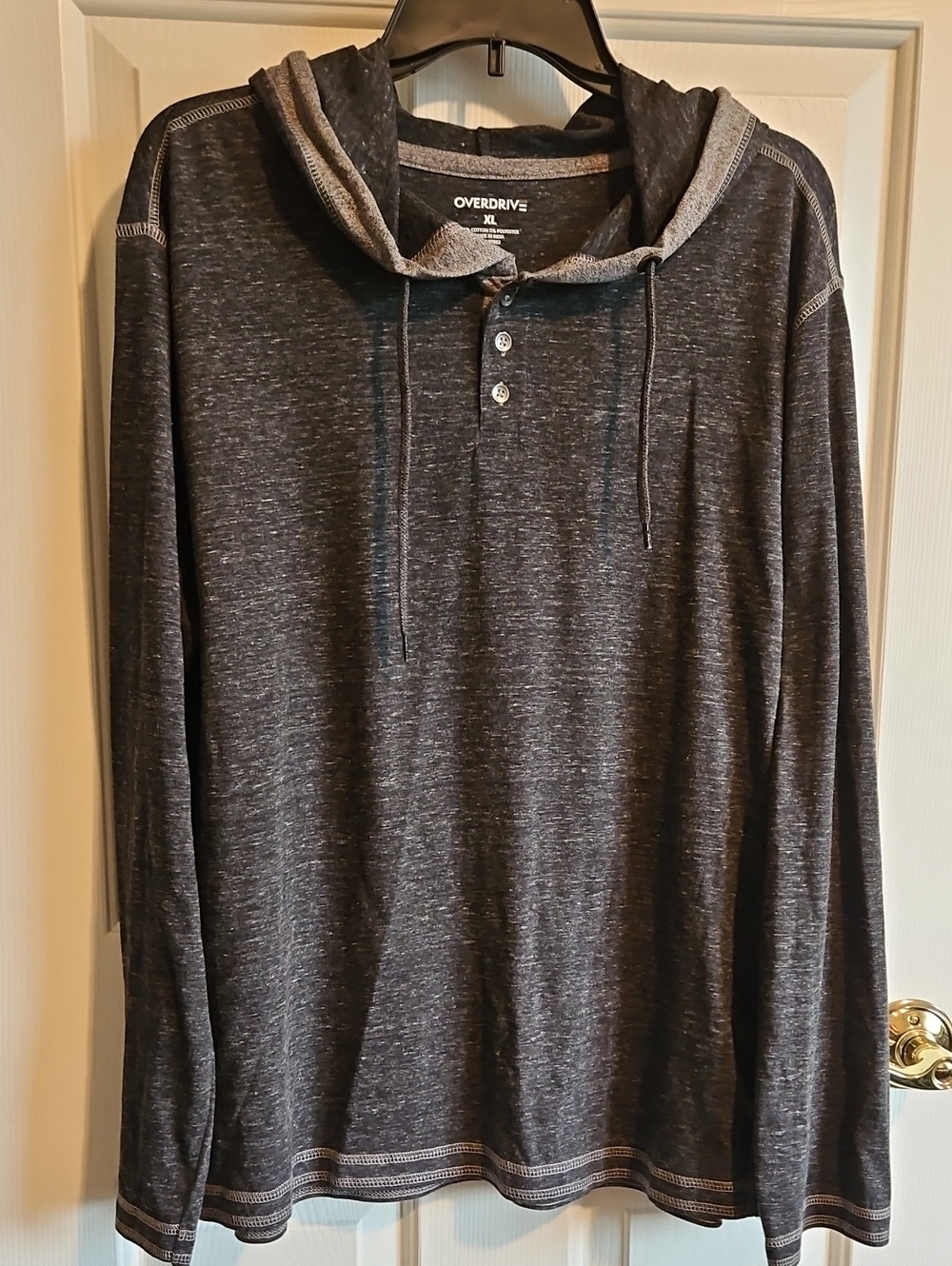Overdrive Men's Charcoal Hooded Henley Hoodie